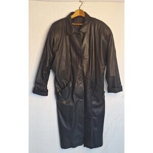 Vtg Georgetown Leather Design Trench Coat Womens Sz L Garment Bag Hanger Goth